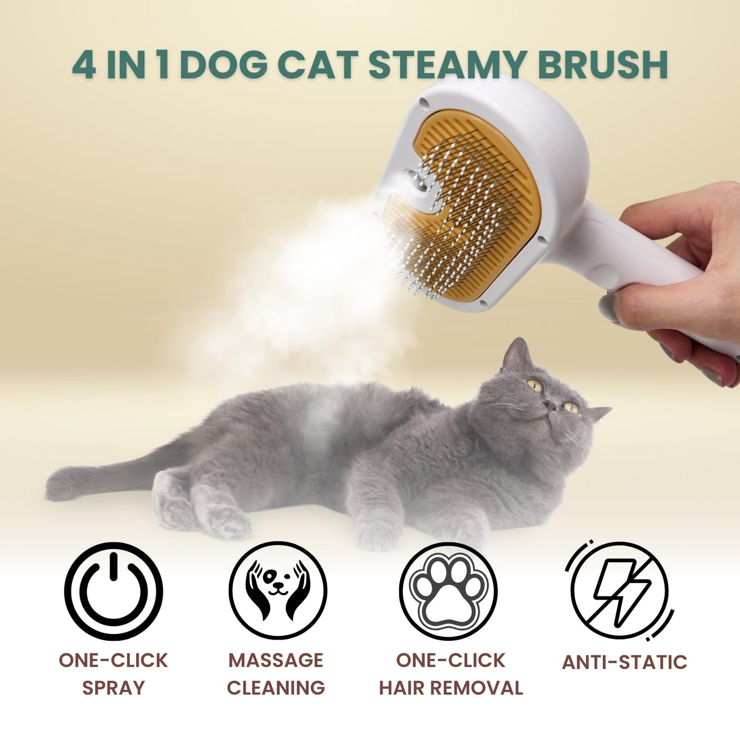 Water & Steam Grooming Brush for Cats and Dogs – Self-Cleaning Slicker Brush with Spray