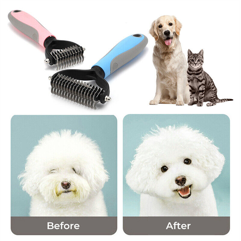 2-in-1 Pet Dematting & Deshedding Comb for Dogs & Cats | Fur, Hair & Undercoat Care Grooming Brush