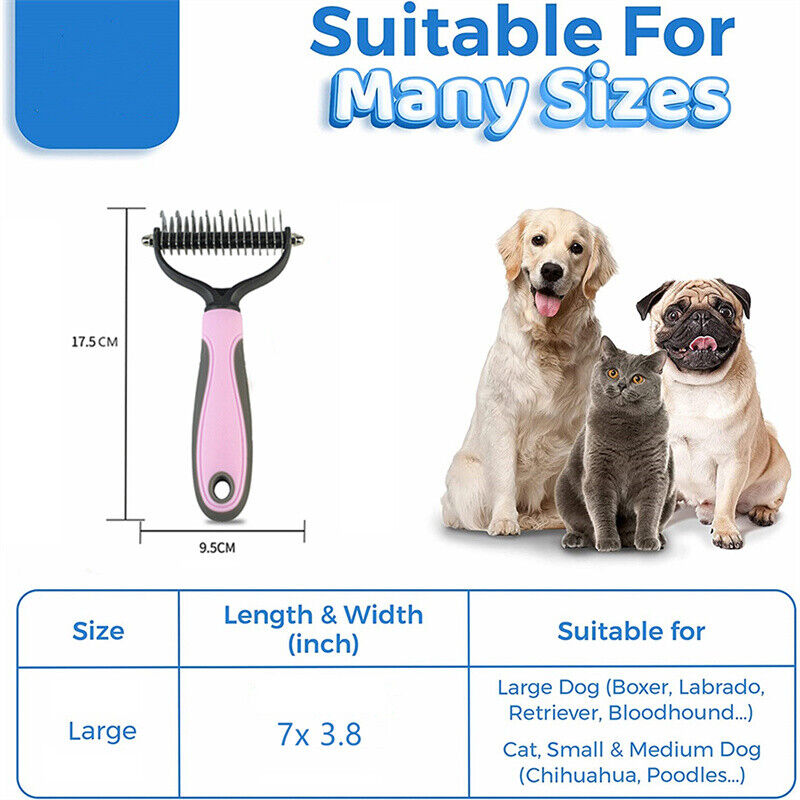 2-in-1 Pet Dematting & Deshedding Comb for Dogs & Cats | Fur, Hair & Undercoat Care Grooming Brush