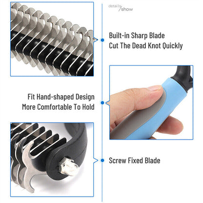 2-in-1 Pet Dematting & Deshedding Comb for Dogs & Cats | Fur, Hair & Undercoat Care Grooming Brush