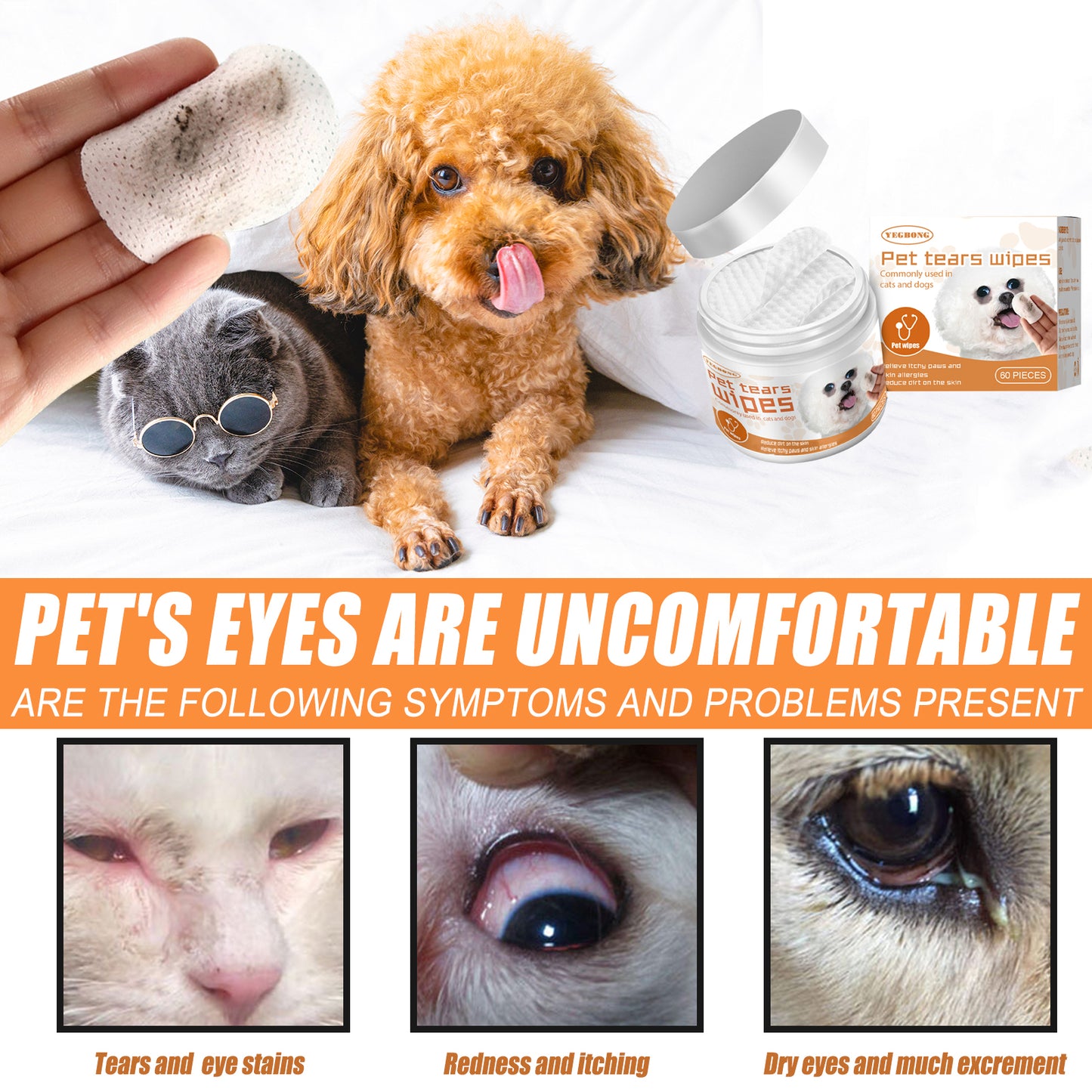 Yegbong Aloe Vera Pet Eye Wipes for Dogs and Cats