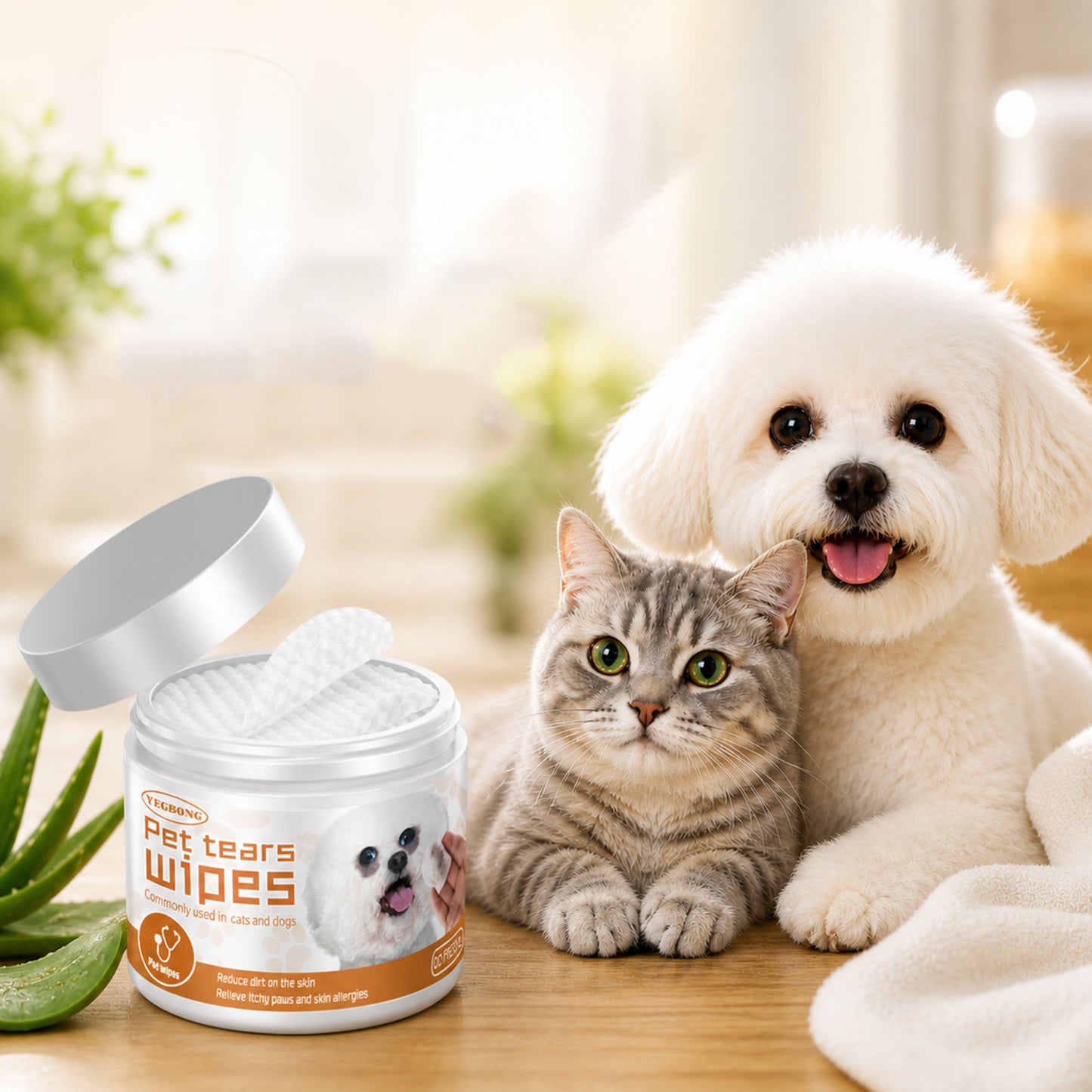 Yegbong Aloe Vera Pet Eye Wipes for Dogs and Cats