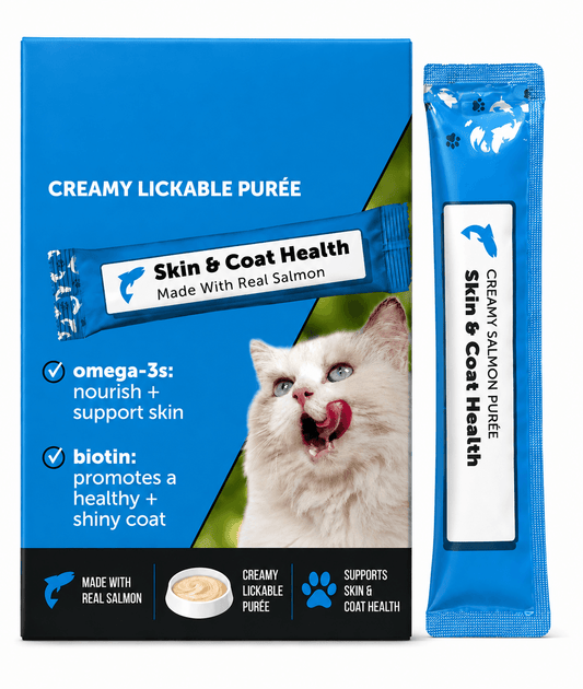 Cat Skin & Coat Lickable Treats – Salmon Oil, Omega-3, Biotin & Vitamins, Salmon Flavor