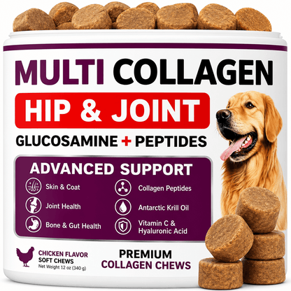 Collagen Chews For Dogs – Hip, Joint & Skin Support With Multi-Collagen Peptides, 170 Count