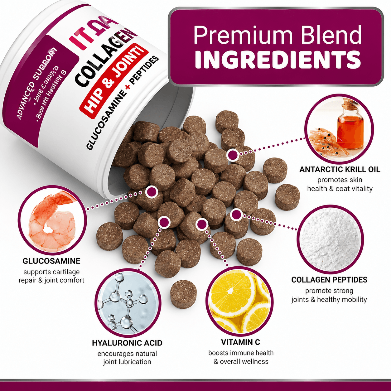 Collagen Chews For Dogs – Hip, Joint & Skin Support With Multi-Collagen Peptides, 170 Count