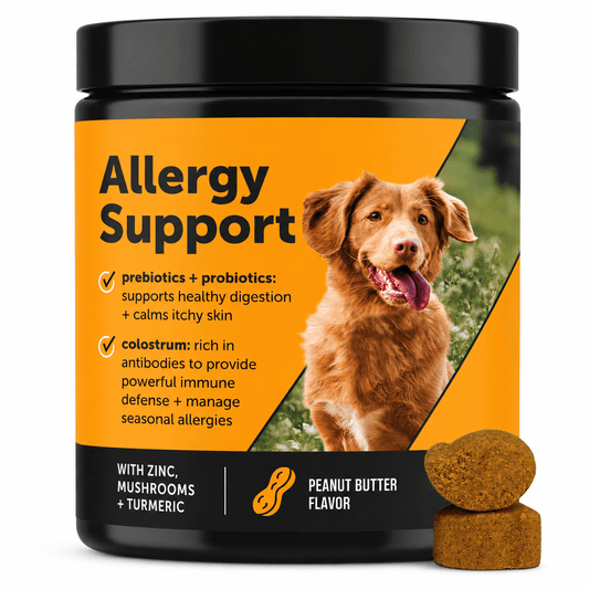 Dog Allergy Chews – Colostrum, Probiotics & Salmon Oil, Skin & Immune Support, Peanut Butter Flavor