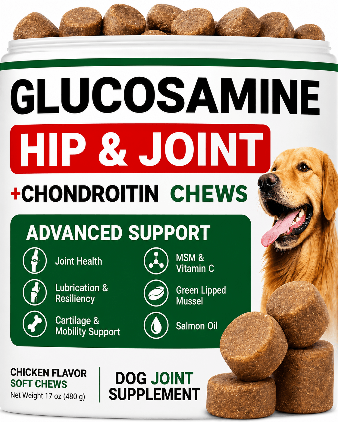 Glucosamine Chews For Dogs – Hip & Joint Support With Glucosamine, Chondroitin & MSM, 240 Count