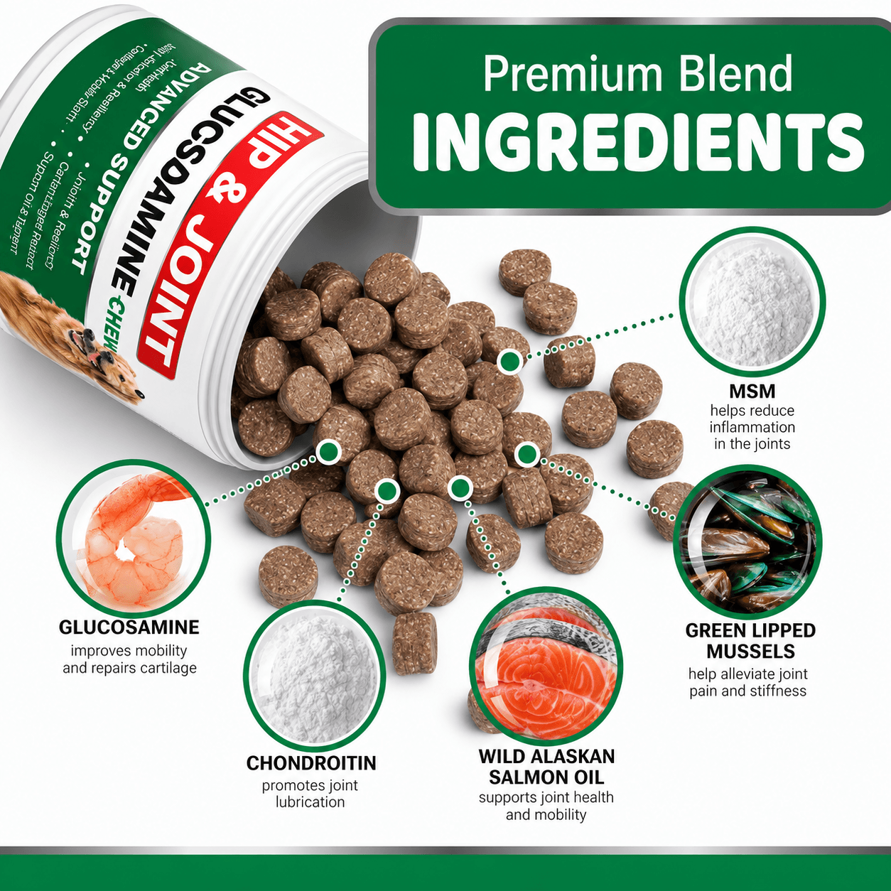 Glucosamine Chews For Dogs – Hip & Joint Support With Glucosamine, Chondroitin & MSM, 240 Count