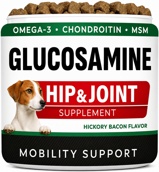 Glucosamine Treats For Dogs – Hip & Joint Support With Omega-3 Fish Oil, Chondroitin & MSM, Hickory Bacon Flavor