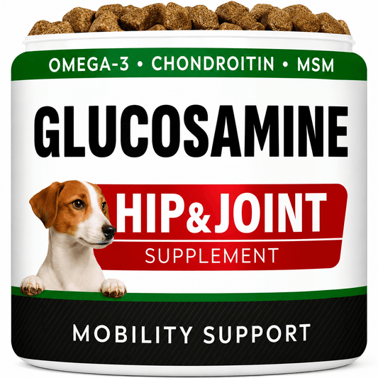 Glucosamine Treats For Dogs – Hip & Joint Support With Omega-3 Fish Oil, Chondroitin & MSM, Peanut Butter Flavor