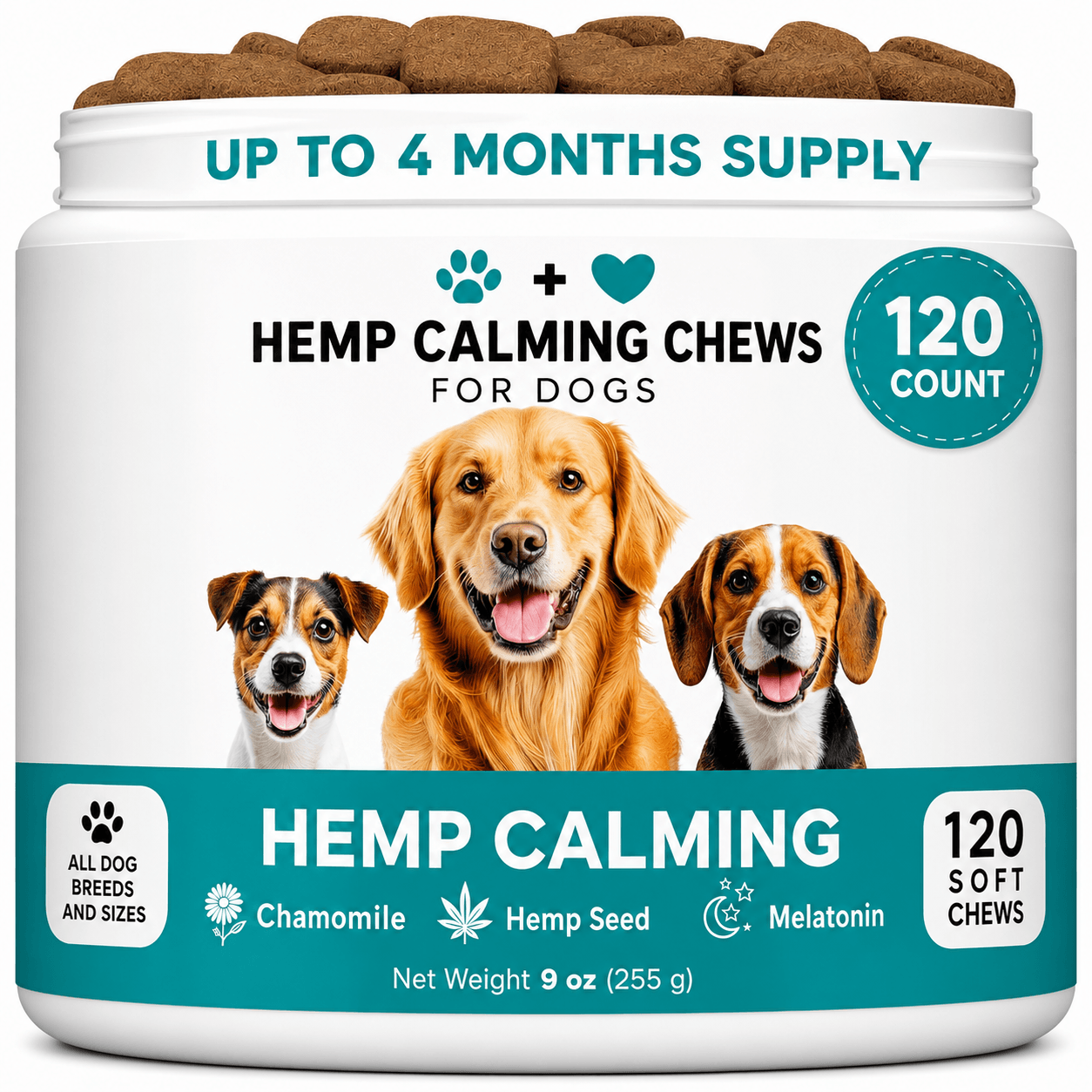 Hemp Calming Chews for Dogs – Calming & Relaxation Support Soft Chews, 120 Count