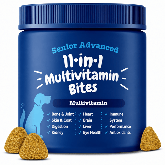 Senior Dog Multivitamin Treats – Glucosamine, Probiotics & Digestive Enzymes, Skin & Coat Support, Beef Flavor