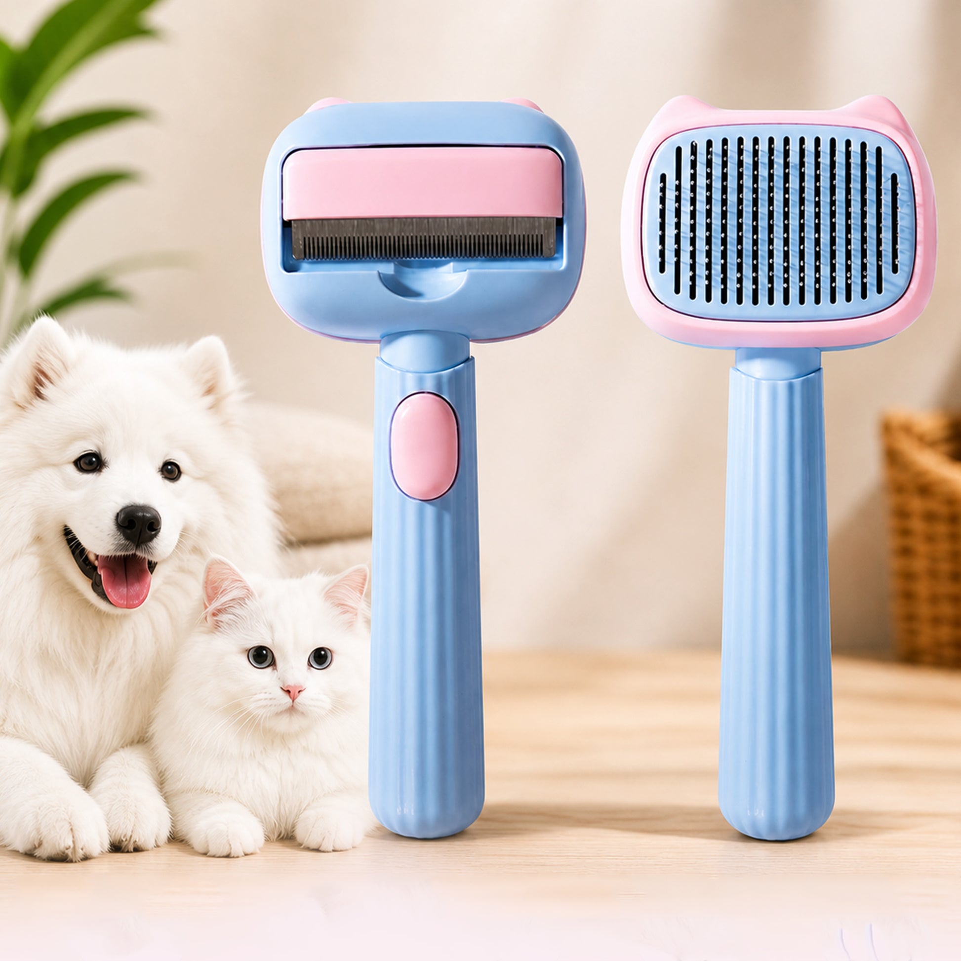 Deshedding comb for dogs and cats with ergonomic grip